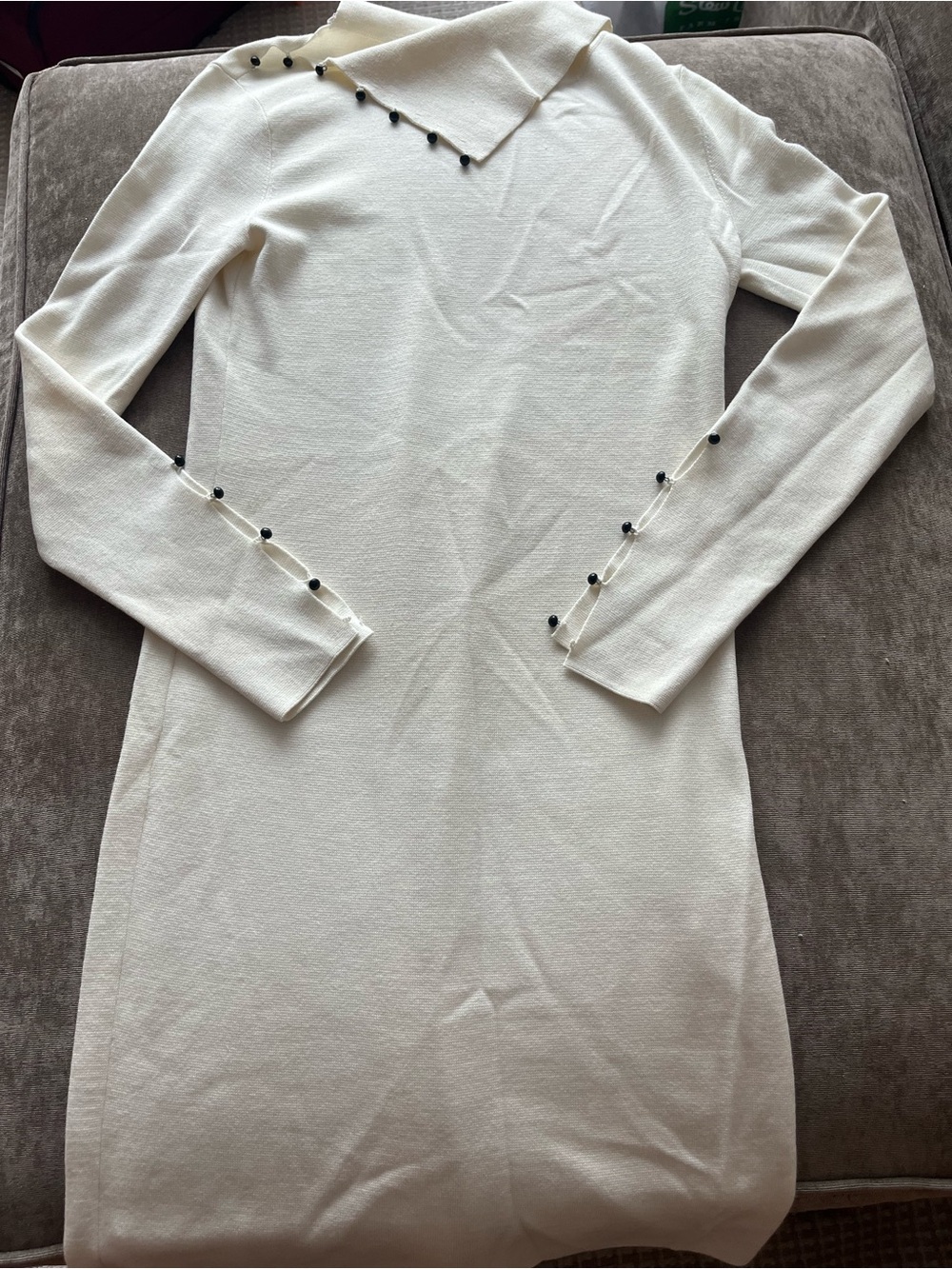 Club Monaco Cream Long-Sleeve Knit Dress with Button Detail -XS